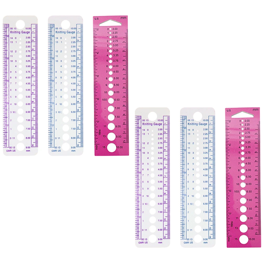 6pcs Plastic Knitting Ruler Professional Needle Gauge Wear-Resistant Multi-Function Reusable Tool For Embroidery Handcraft Small