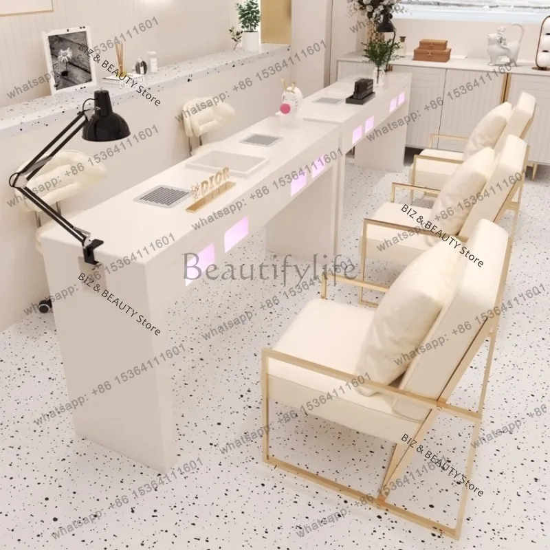 FG Cream-style Manicure Nail Tables Japanese Vacuum Cleaner with Baking Lamp Socket Nail Tables Simple Salon Furniture Salon JTN