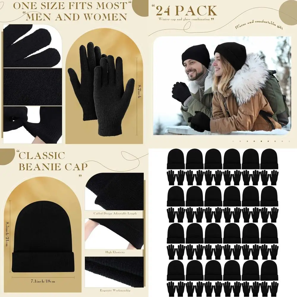 

Handepo, 48 упаковок зимних шапок и перчаток, комбинированный пакет, теплые шапки и перчатки оптом для женщин и мужчин, унисекс, уютный подарок для дома