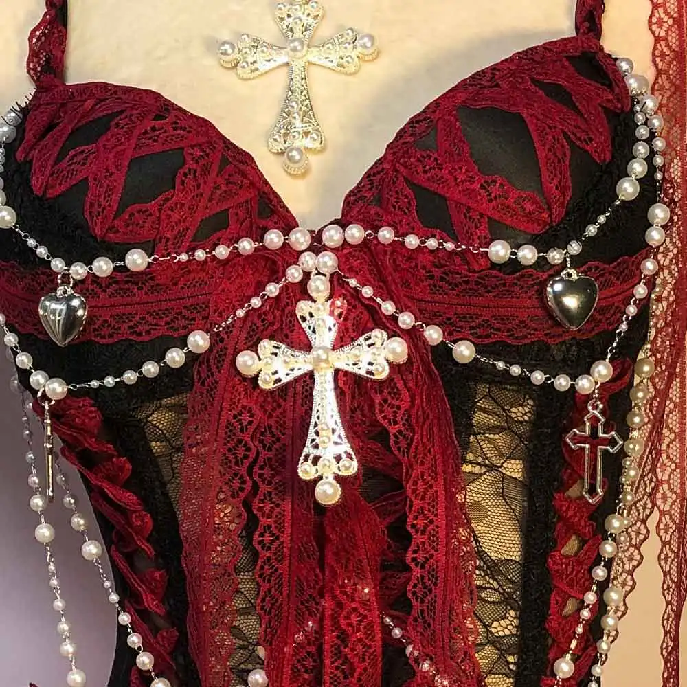 Tops de Renda DIY Punk Rock Emo Harajuku, Vestido Gótico Kawaii, Eco 90s, Feito à Mão, E-Girls Grunge Goth