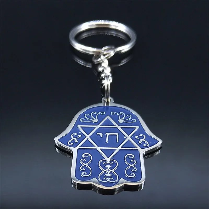 Hebrew Judaism Hexagram Stainless Steel Hamsa Hand Key Chain Star of David Chai Hand of Fatima Keyring Jewelry llaveros K2867S07