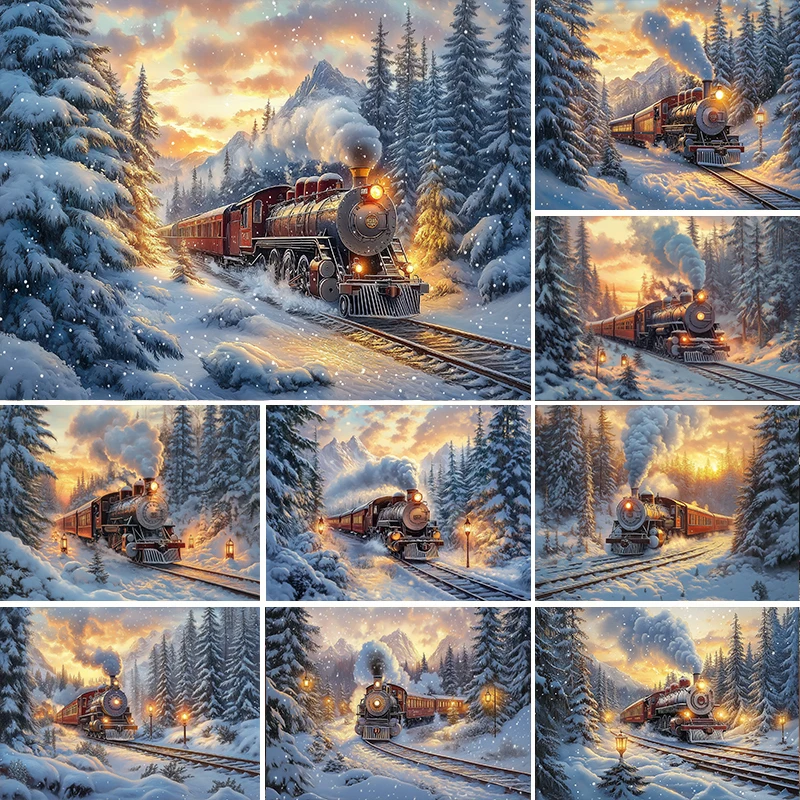 

LS Photography Background Winter Christmas Forest Polar Express Train Xmas Kids Family Portrait Decor Backdrop Photo Studio