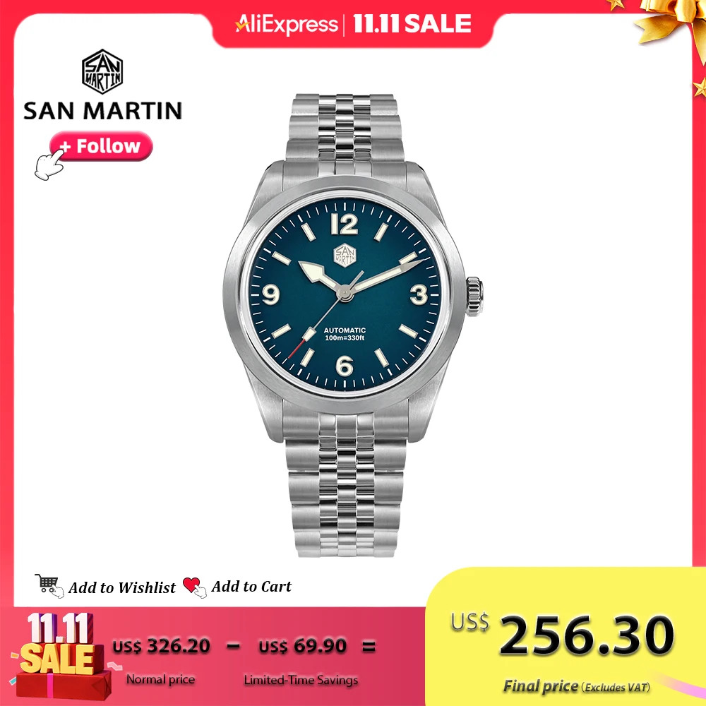 

Мужские часы San Martin PT5000 38 мм, часы для скалолазания, спорта, парные наручные часы, автоматические механические светящиеся водонепроницаемые 100 м SN0107