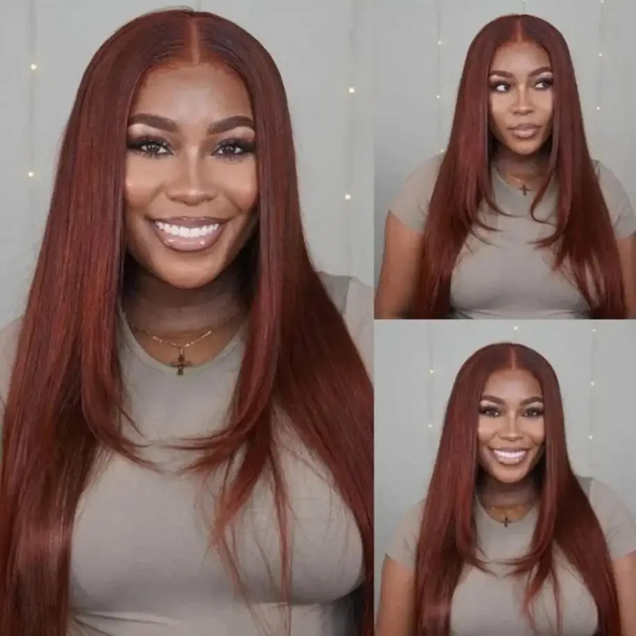 2024 Natural Orange Brown Soft 26“Long SilkyStraight Lace Front Wig For Black Women BabyHair Glueless Preplucked Heat Resistant