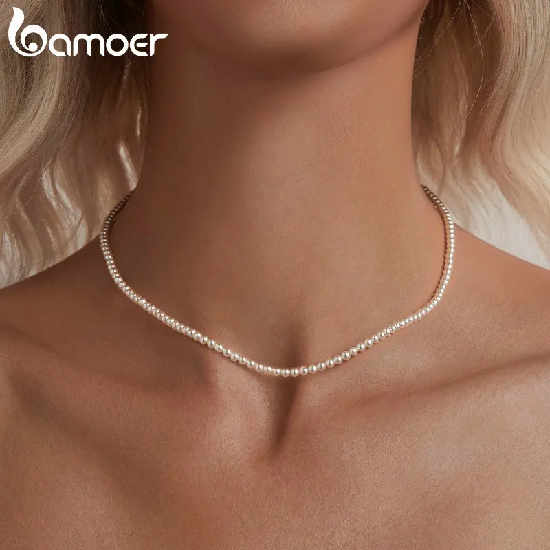 Women's 925 Sterling Silver Shell Pearl Beaded Necklace