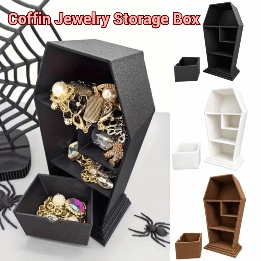 Gothic Coffin Jewelry Storage Box Multi-compartment Plastic Travel Portable Storage Case 3D-printed Sturdy Structure