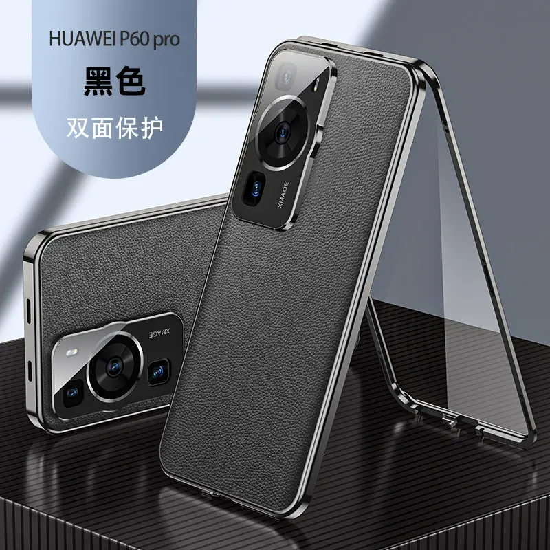 

360-градусный металлический бампер с полной защитой, прозрачный передний стеклянный чехол для Huawei P60 Pro MNA LX9 с задней защитной крышкой из искусственной кожи