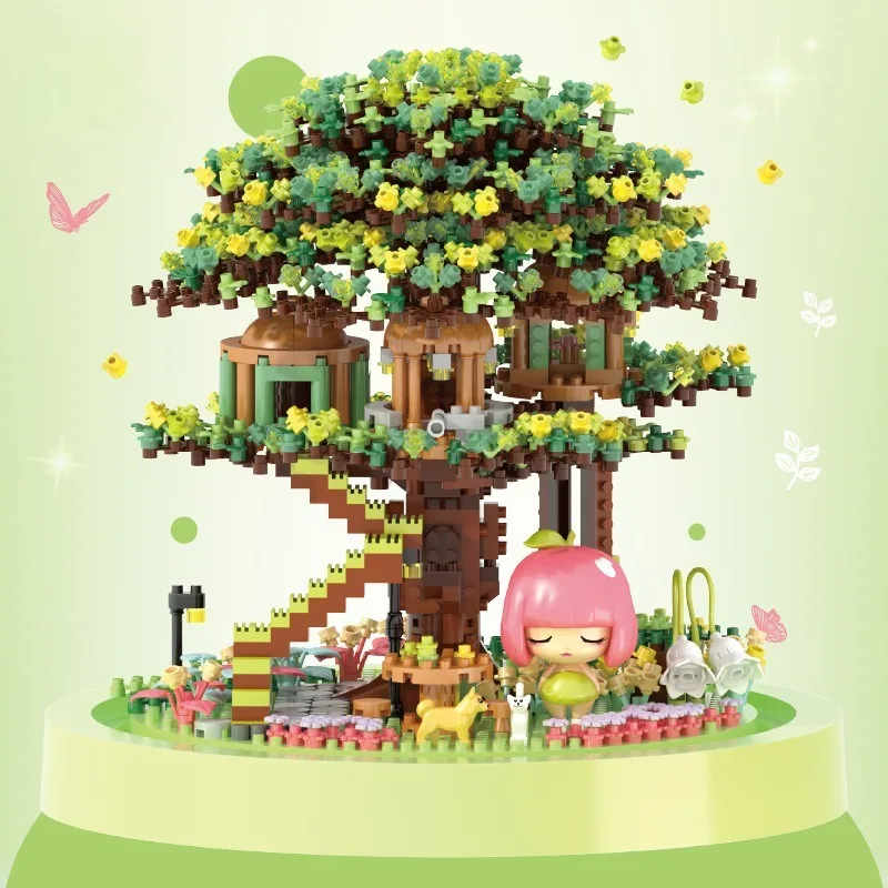 New Treehouse Micro Particles Spring Dream Beautiful Assembled Building Block Educational Toys Hot Cross-border Friends Gifts