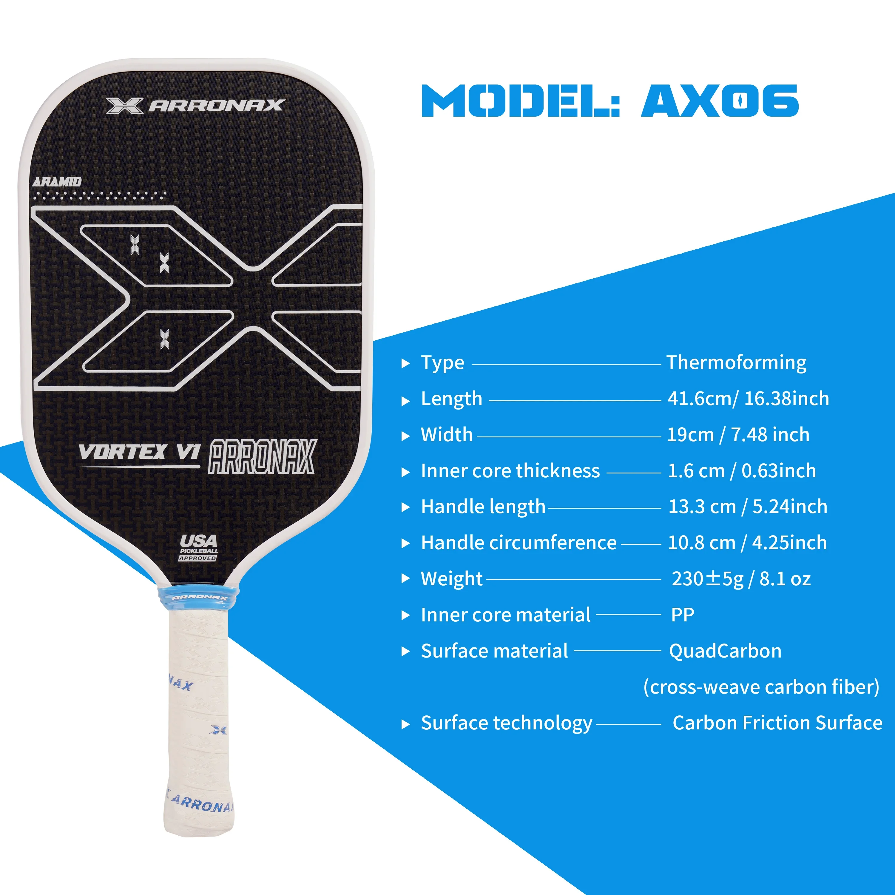 ARRONAX Pickleball Paddle Raw Quad Carbon (Cross-Weave Carbon Fiber) Pickle Balls Racket 16MM  Elongated Hybrid Foam Edge