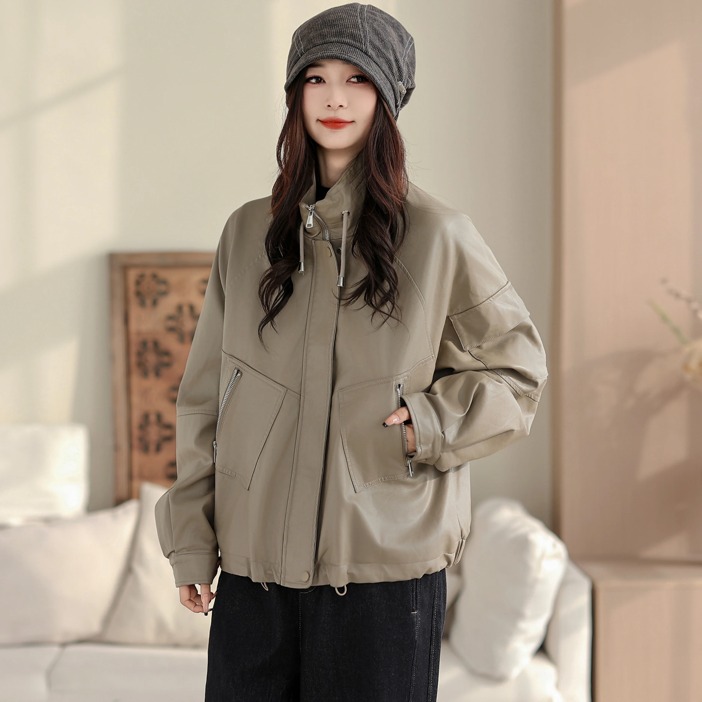 Giacca Casual da Donna in Pelle PU, Vestibilità Ampia, Nuova Moda Autunno Inverno, Design Semplice e Alla Moda per Giovani Donne