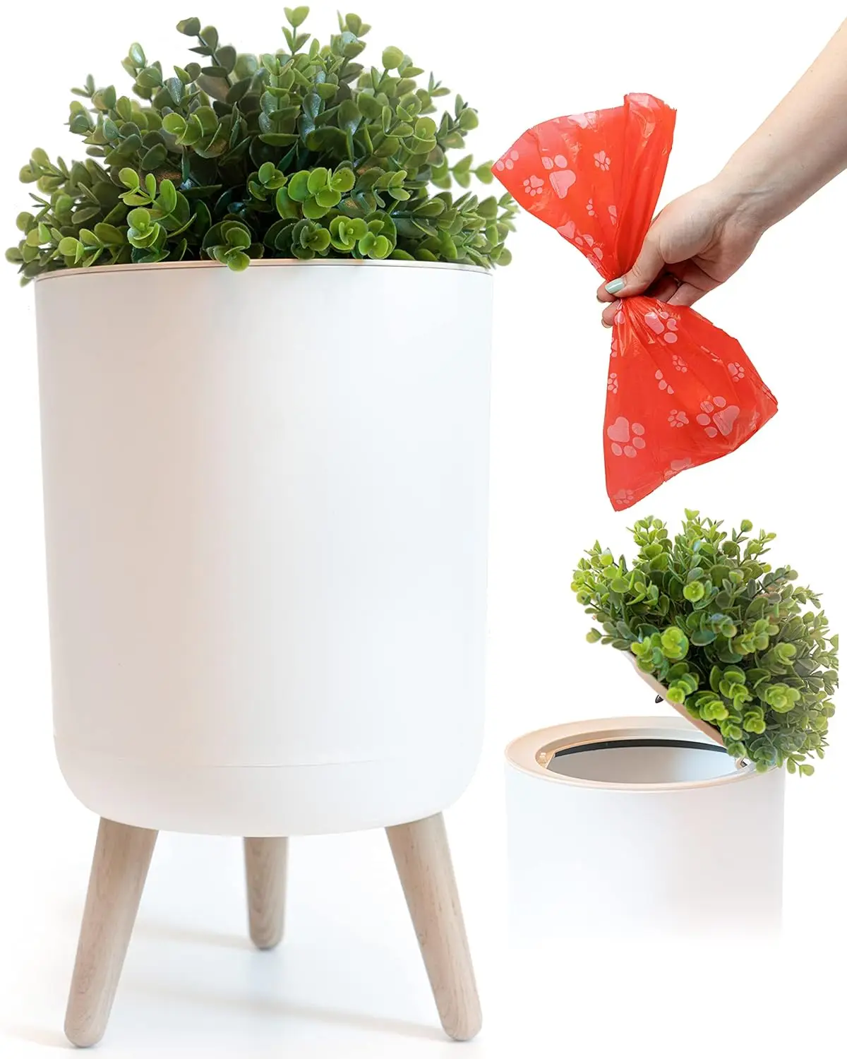 

Маленькая уличная урна для мусора с крышкой - для утилизации собачьих отходов - в форме растения - 1,8 галлона