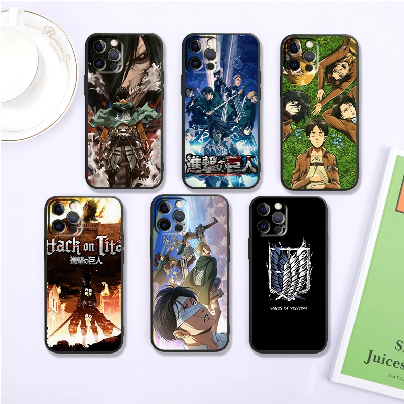 A-Attack On T-titan Anime Cool For iPhone 15 14 13 12 11 XS XR X 8 7 SE Pro Max Plus Mini Black Cover Phone Case