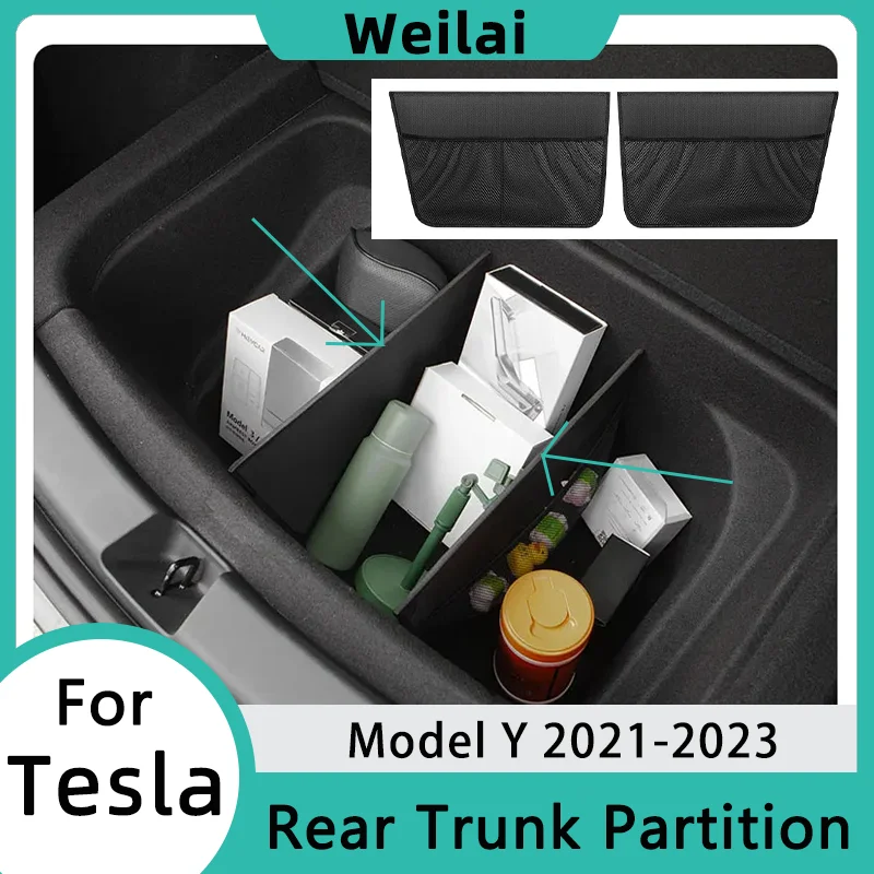 For Tesla Model Y 2023 Rear Trunk Lower Storage Organizer Partition Board Trunk Storage Box Divider Auto Interior Accessories