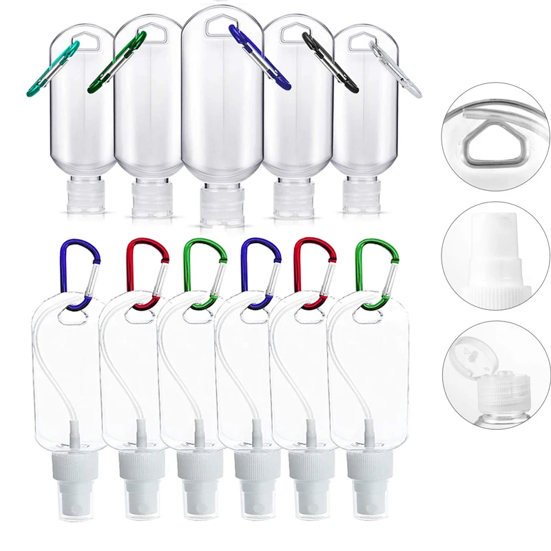 

50Pcs Travel Plastic Clear Keychain Bottles Empty Refillable Hand Sanitizer Bottles Flip Cap Spray Squeeze Liquid Gel Containers