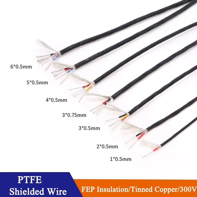 

1/2/5/10m PTFE Shielded Wire 0.3/0.5/0.75/1/1.5mm High Purity OFC Copper Tinned FEP Insulation 1 2 3 4 5 6Cores AFPF Signal Line