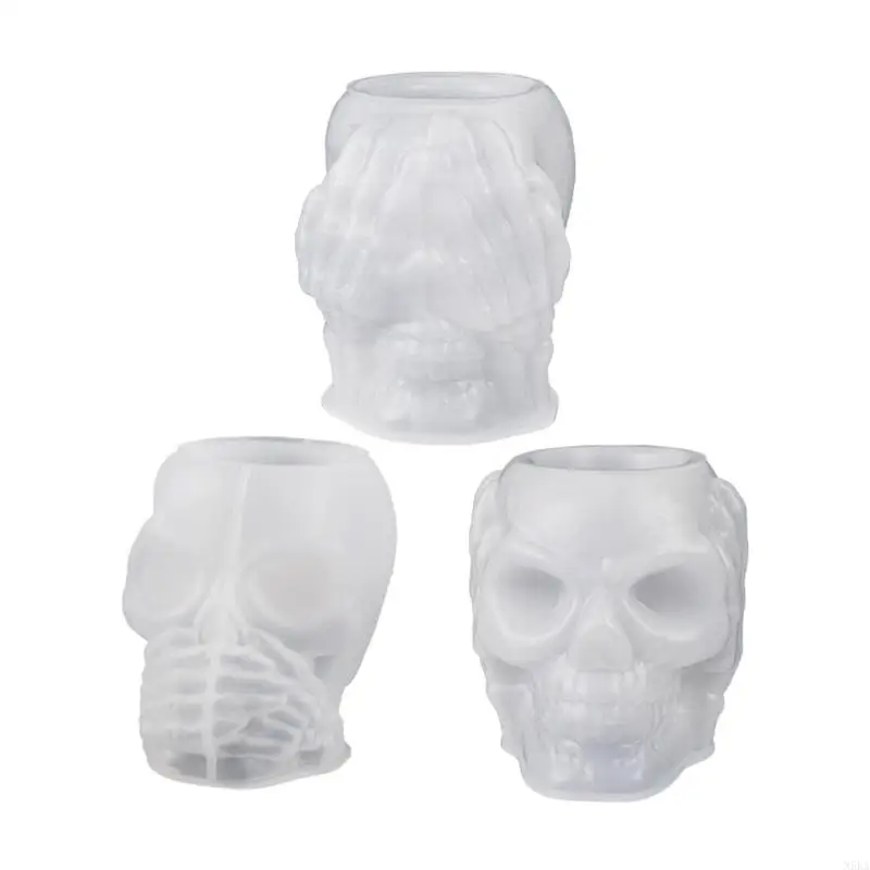 N5KA 3 Styles Skull Flowerpot Silicone Mold Epoxy Casting Making DIY Holder