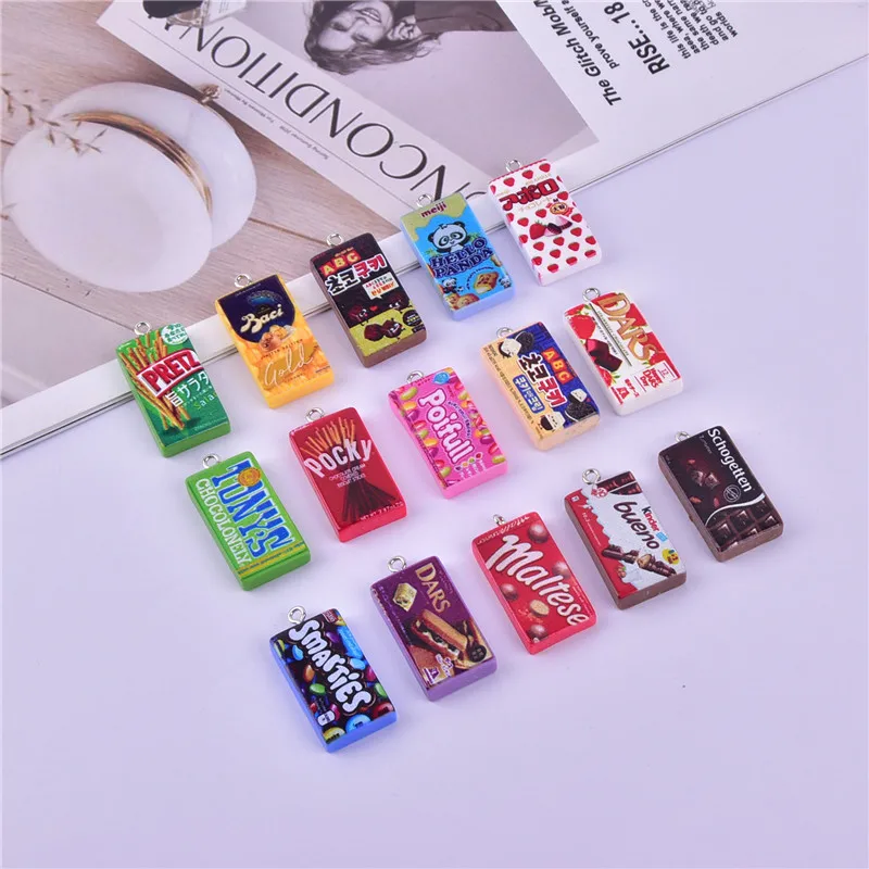 Bolsa de aperitivos en miniatura de imitación, 10 piezas, dijes de resina de galletas de Chocolate, colgantes para pendientes, pulsera, accesorios para hacer joyas DIY