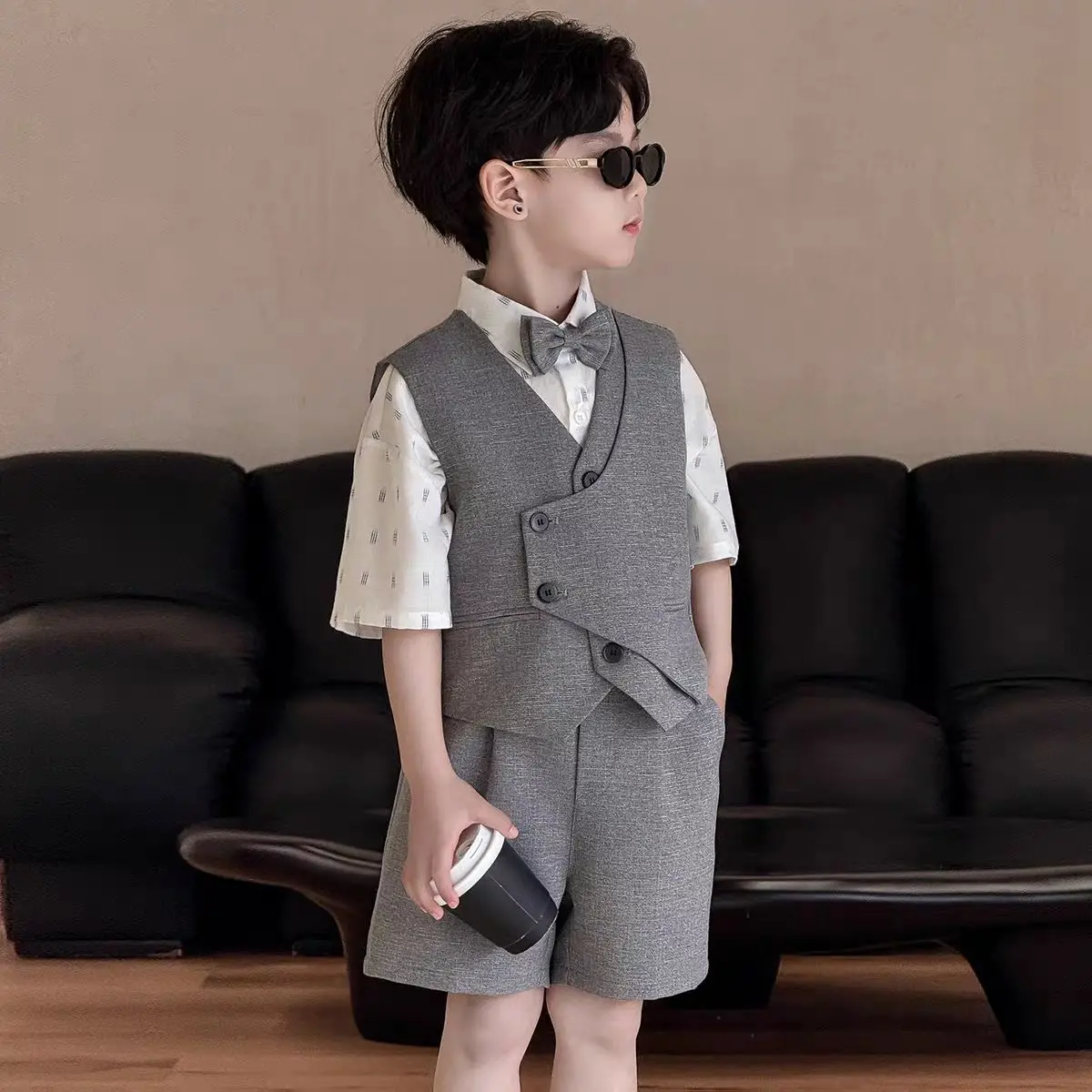 3 PCS set Autumn Spring Boy Retro Stripes TShirt+Pants Shorts+Vest Kid Children baby Gentleman Handsome Streetwear Party Clothes