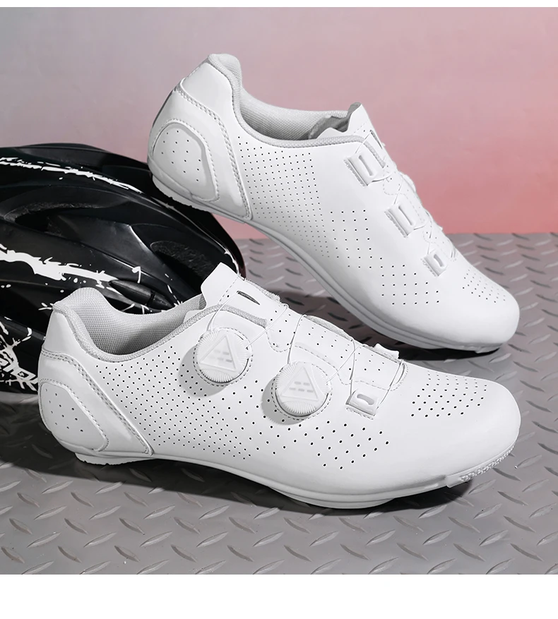 Professionelle Fahrradschuhe für Herren, Rennrad-Flachpedalschuhe, SPD-Lockschuhe, MTB-Outdoor-Schuhe für Damen, atmungsaktiv, Mountainbike, reinweiß – Detail 9