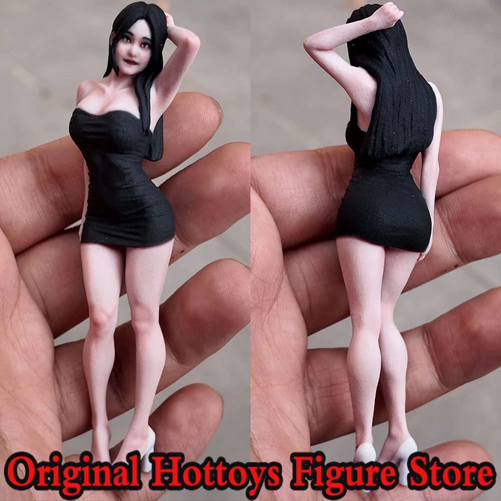 

In Stock 1/16 Scale Female Soldier Black Slim Dress Beauty Mini Sculpture Full Set About 10.6cm Action Figure Doll Collection