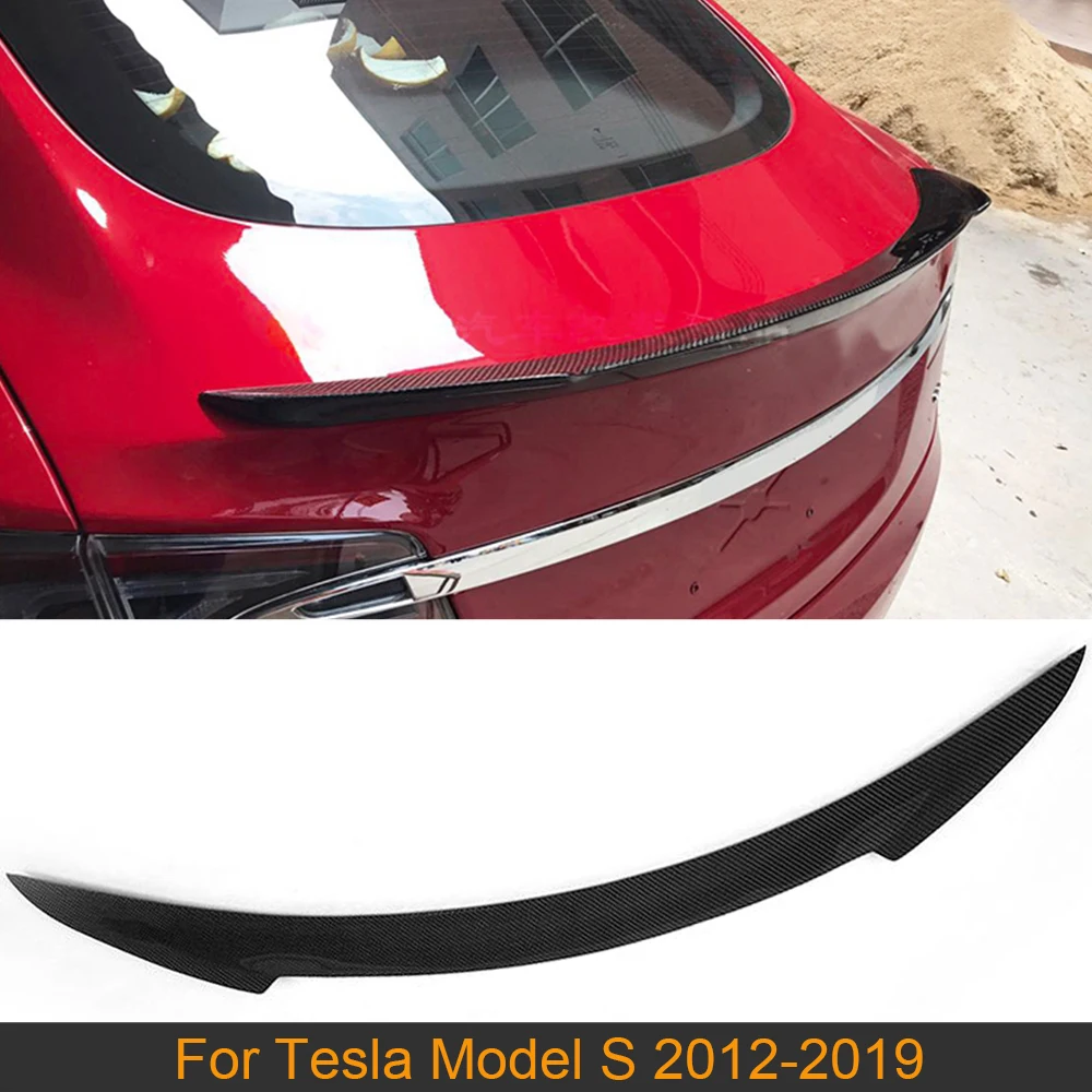 Carbon Fiber Rear Spoiler Wing For Tesla Model S 60 70 75 85 90 D P85D P90D P100D 2012-2019 Rear Trunk Boot Lip Wing Spoiler FRP