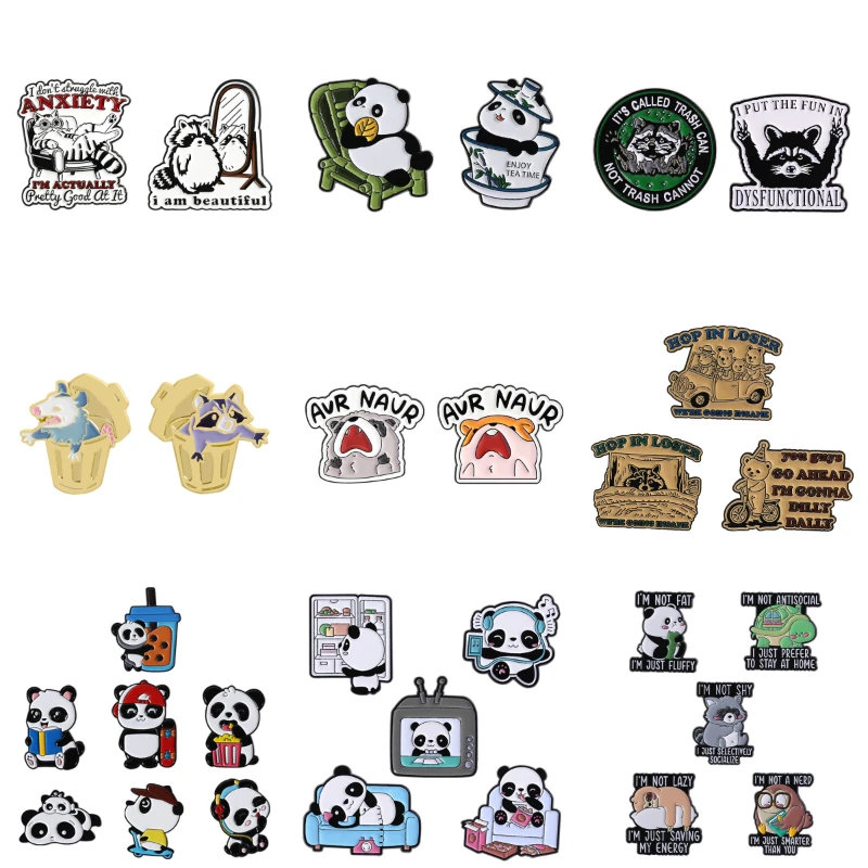 Cartoon Animal badge Cute raccoon Enamel Pins Turtle Panda Brooches Lapel Badges Funny Jewelry Gift for Friends