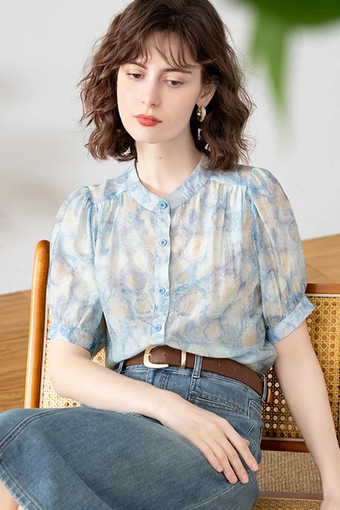 Women's Short Sleeve Summer New Fashion Loose Shirt Ladylike Temperament Chiffon Blouse Top for Wearing Out
