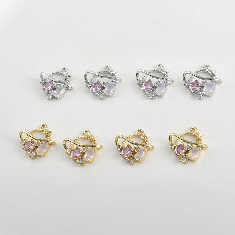 14k Real Gold Color Retention Sweet Pink Zirconium Planet Hollow Pendant DIY Handmade Bracelet Necklace Earrings Accessories
