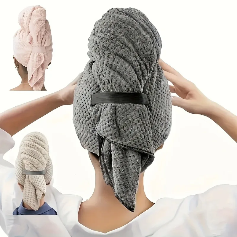 Ultra-Soft Quick-Dry Microfiber Hair Towel Wrap with Elastic Band Lightweight Absorbent for All Hair Types Curly Straight
