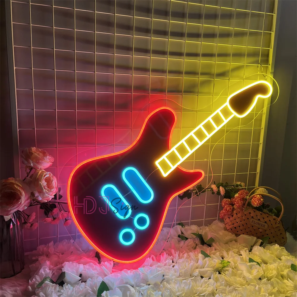 Guitar Neon Sign Recording Room Music Studio Streaming Room Decor LED Neon Light Sign Party Club Led Wall Decor Birthday Gift