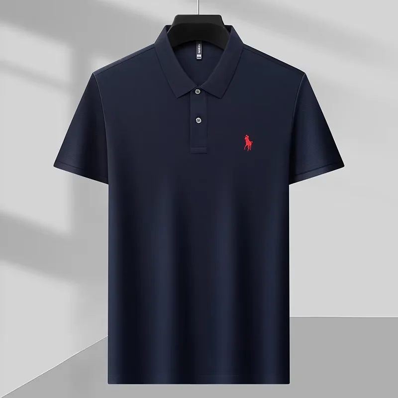 High end 100% cotton men's short sleeve solid color polo shirt light luxury brand embroidered business casual summer New T-shirt image 6