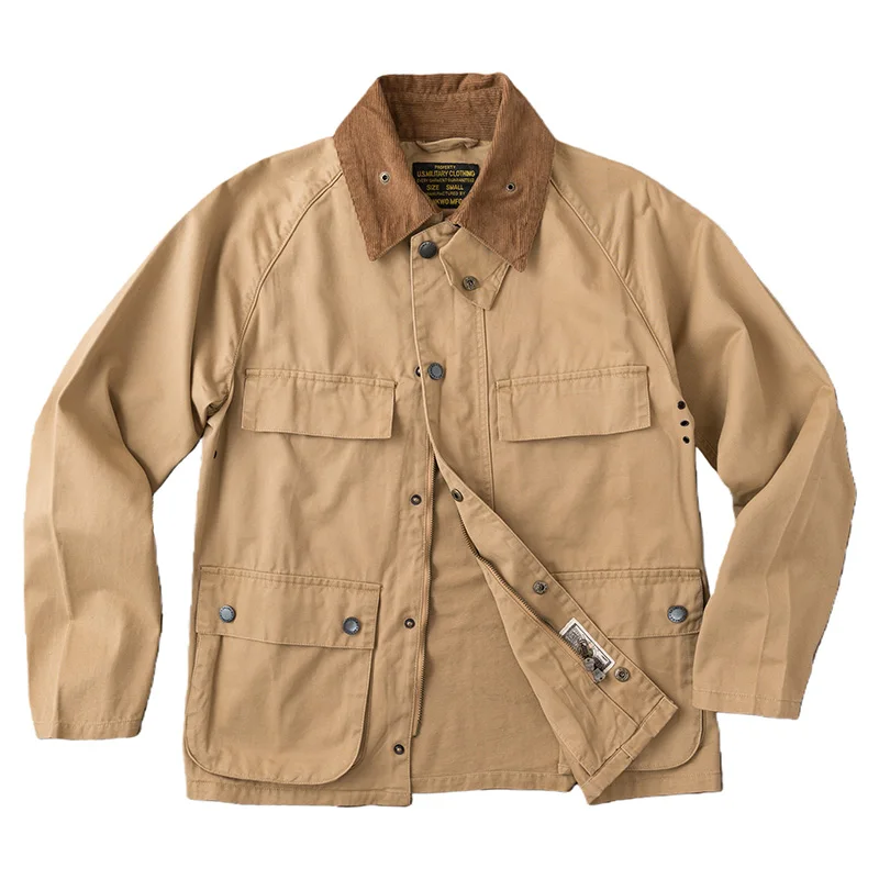 

Amekaji American Retro Patchwork Casual 100% Cotton Multi-Pocket Camouflage Workwear Hunting Jacket with Lapel Collar for Men