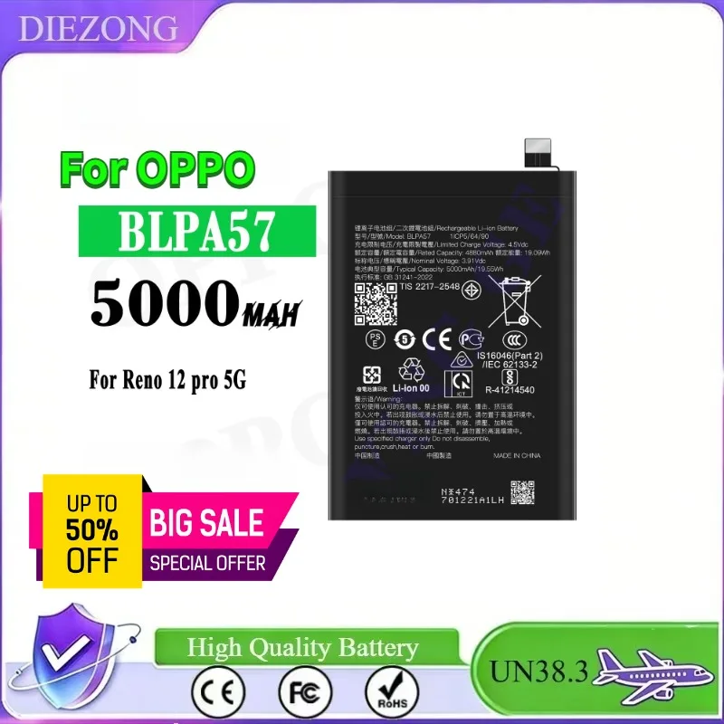 

In Stock Suitable For OPPO BLPA57 mobile phone battery with large capacity, Reno 12 pro 5G