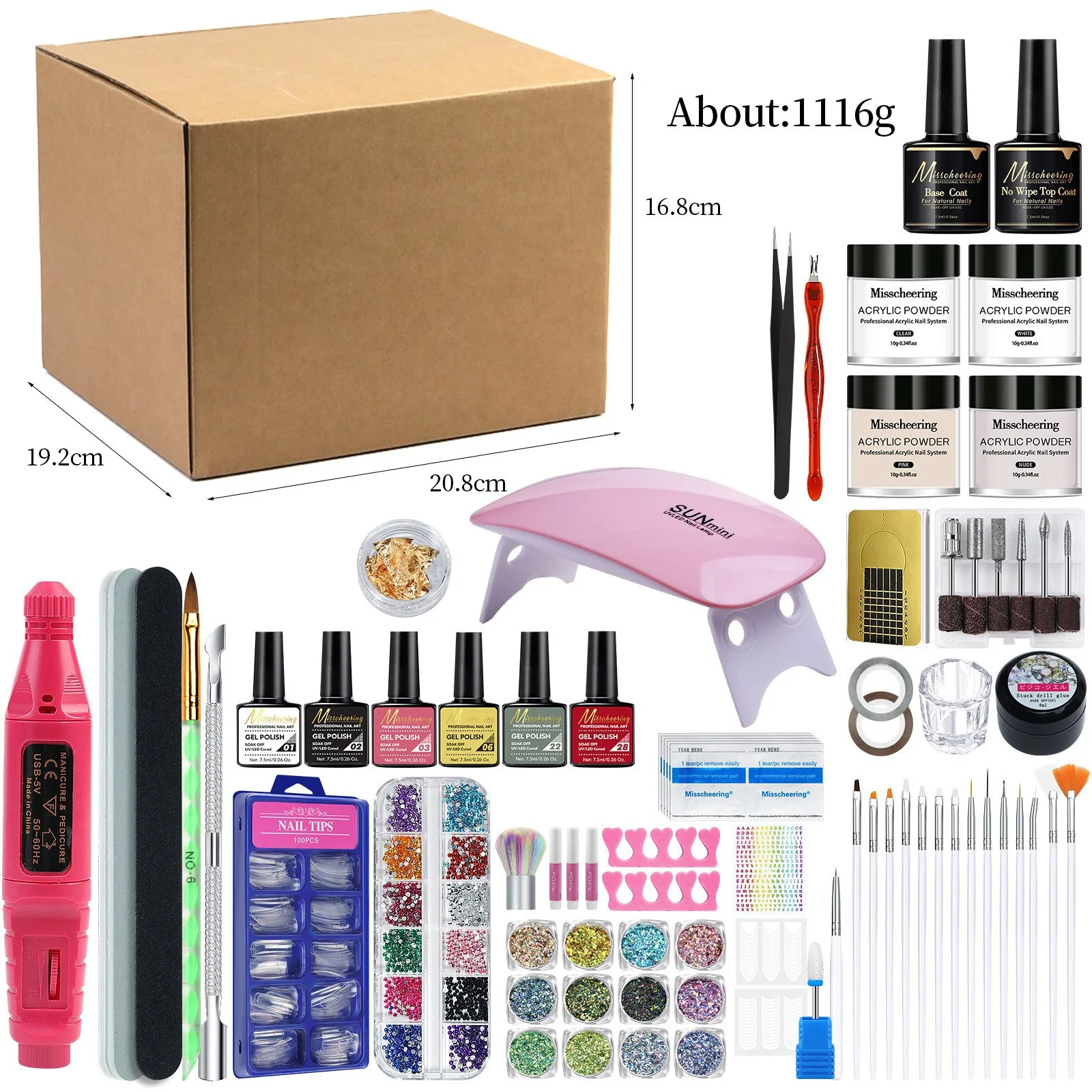 Kit profissional de nail art com esmalte gel, lâmpada UV, broca de unhas para iniciantes
