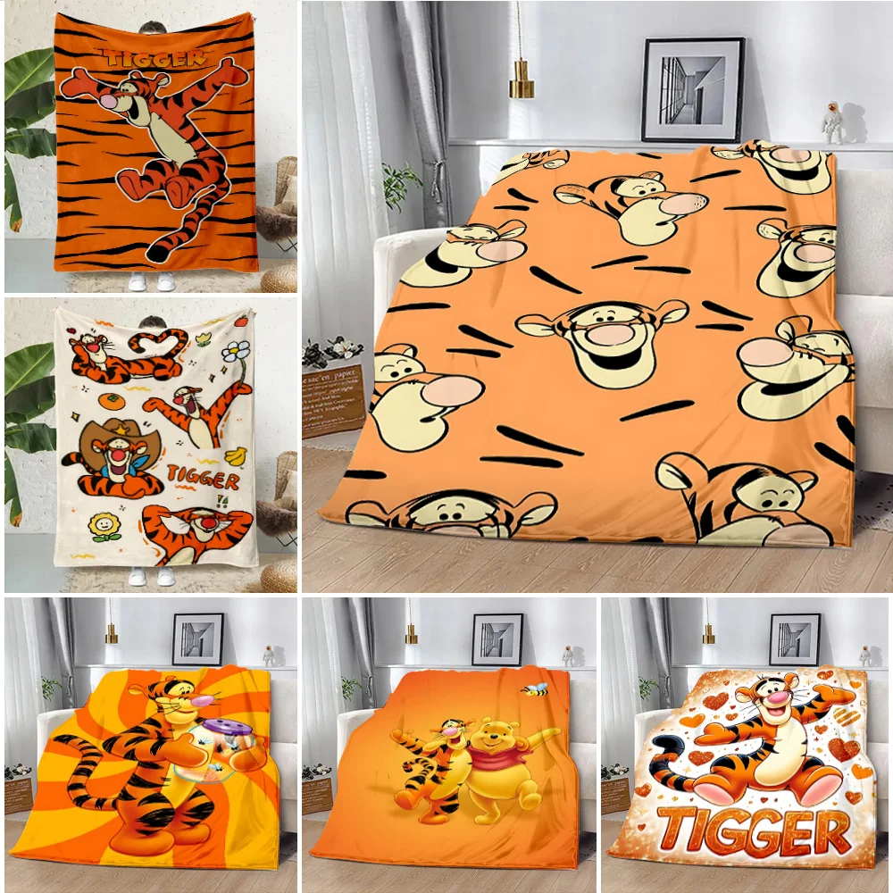 Cute Cartoon Disney Tigger Printed Blanket Picnic Blankets Warm Blanket Soft and Comfortable Blanket Home Travel Birthday Gift