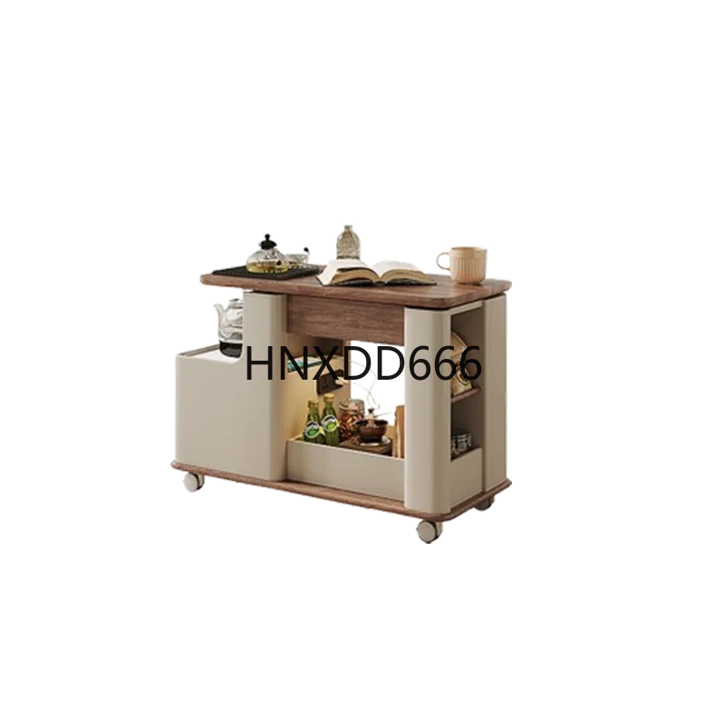 

Walnut Multifunctional Tea Table Wheels Cooker Kettle White Small Coffee Table Designer Space Saving Stolik Kawowy Furniture