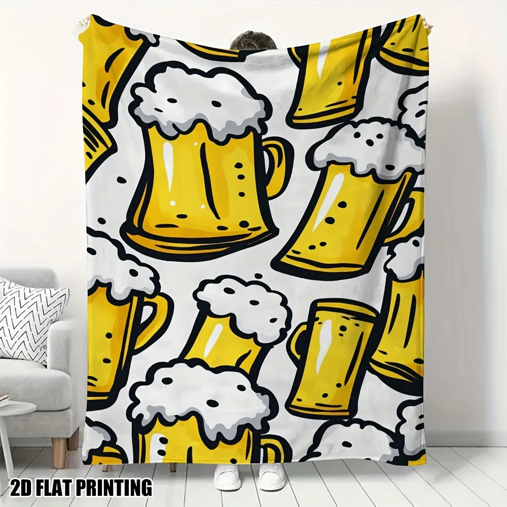 Funny Beer Mug Throw Blanket for Couch Decor Novelty Beer Lovers Gift Cozy Throw Plaid Blanket Taproom Brew Beer Housewarming