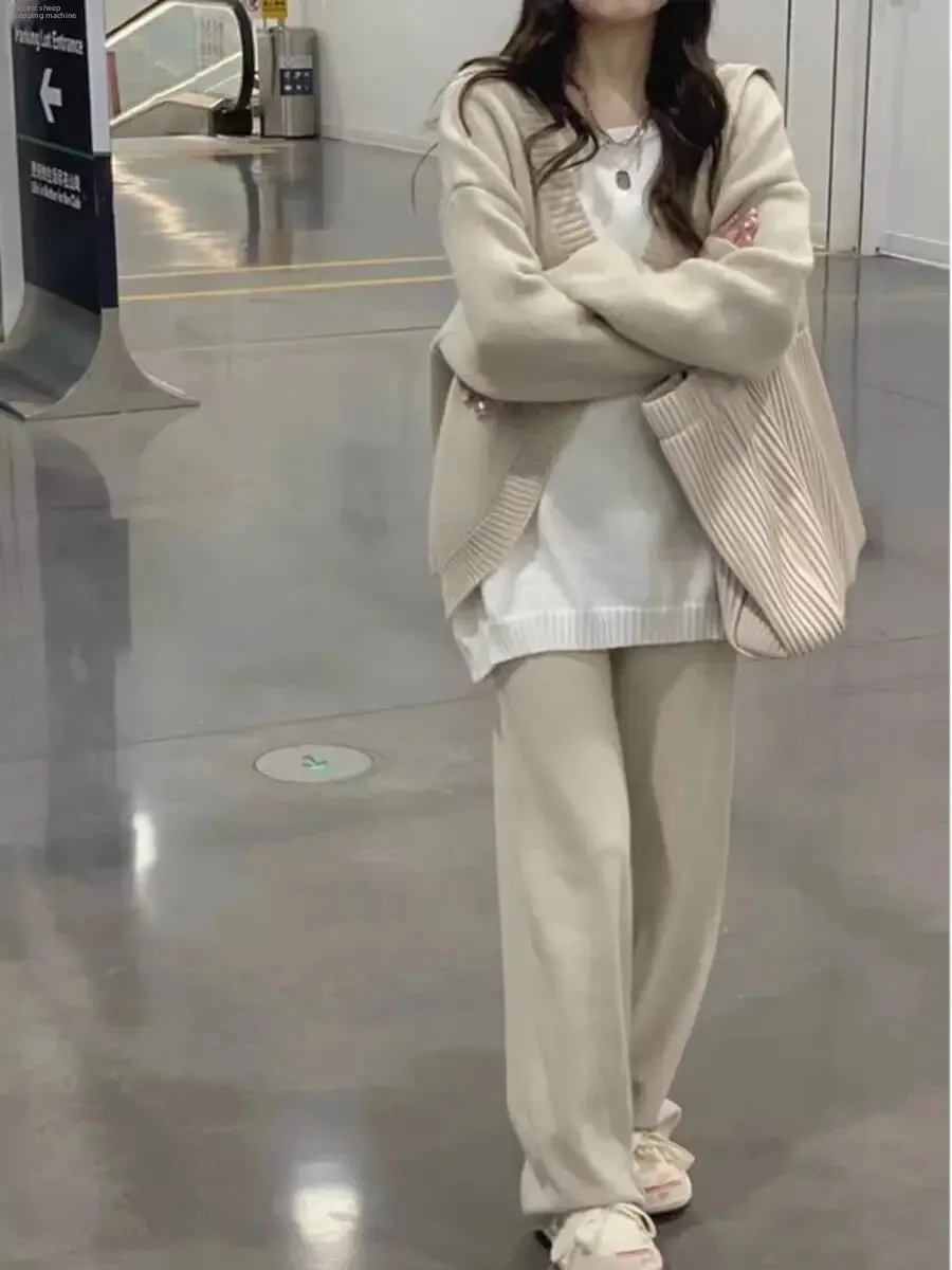 أوائل الخريف الكورية نمط محبوك عادية قطعتين مجموعة جديد وصول نظام الملح ناضجة المرأة إحساس الموضة الراقية #3