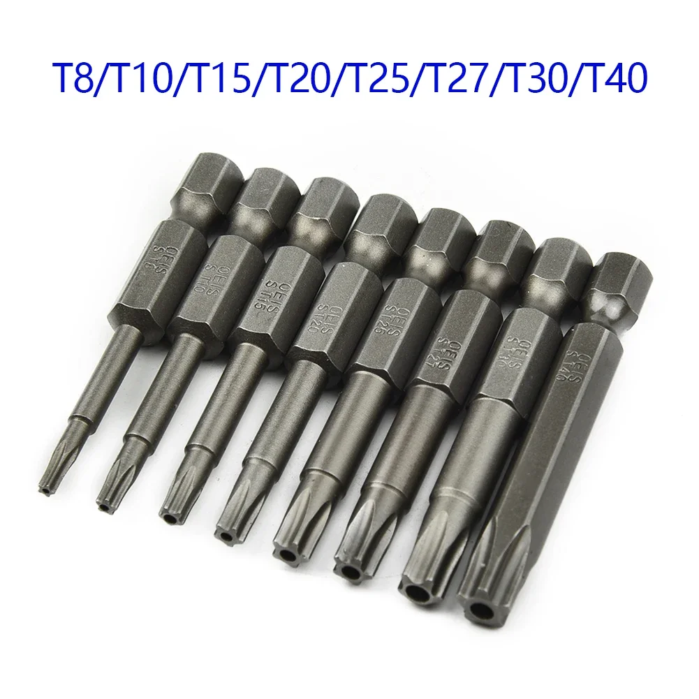 T8-T40 8Pcs 50mm  Hex Shank Five-Point Magnetic Torx Screwdriver Bits For Electric  Manual Screwdrivers Electric Tools Exercises