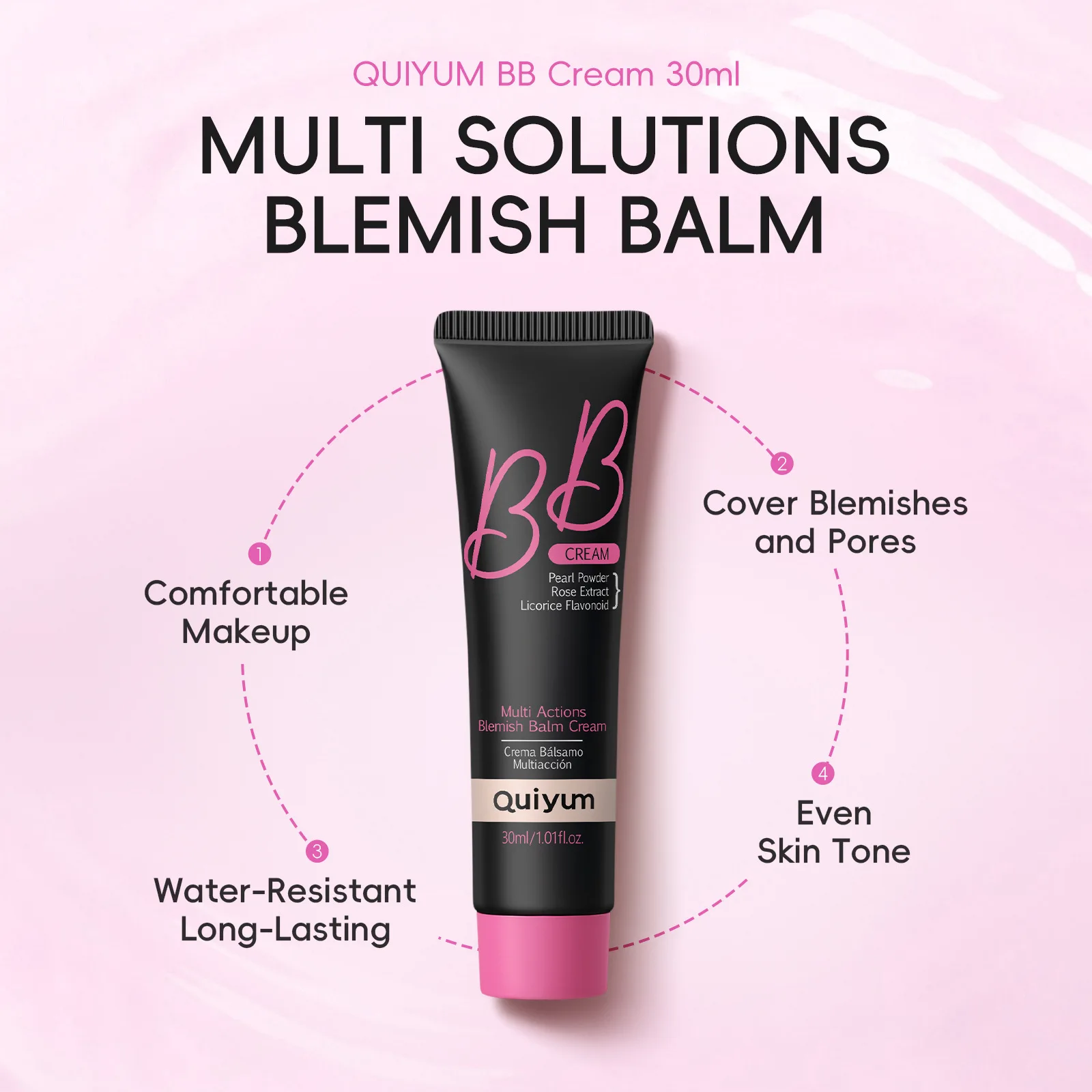 

QUIYUM Cute BB Cream for Teens 30g, Natural Glow Hydrating Foundation for Daily Makeup, Lightweight Portable Full Coverage Conce