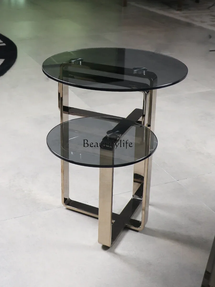

z.FG40Light Luxury Modern Living Room Small Apartment Tempered Glass High-Grade round Side Table