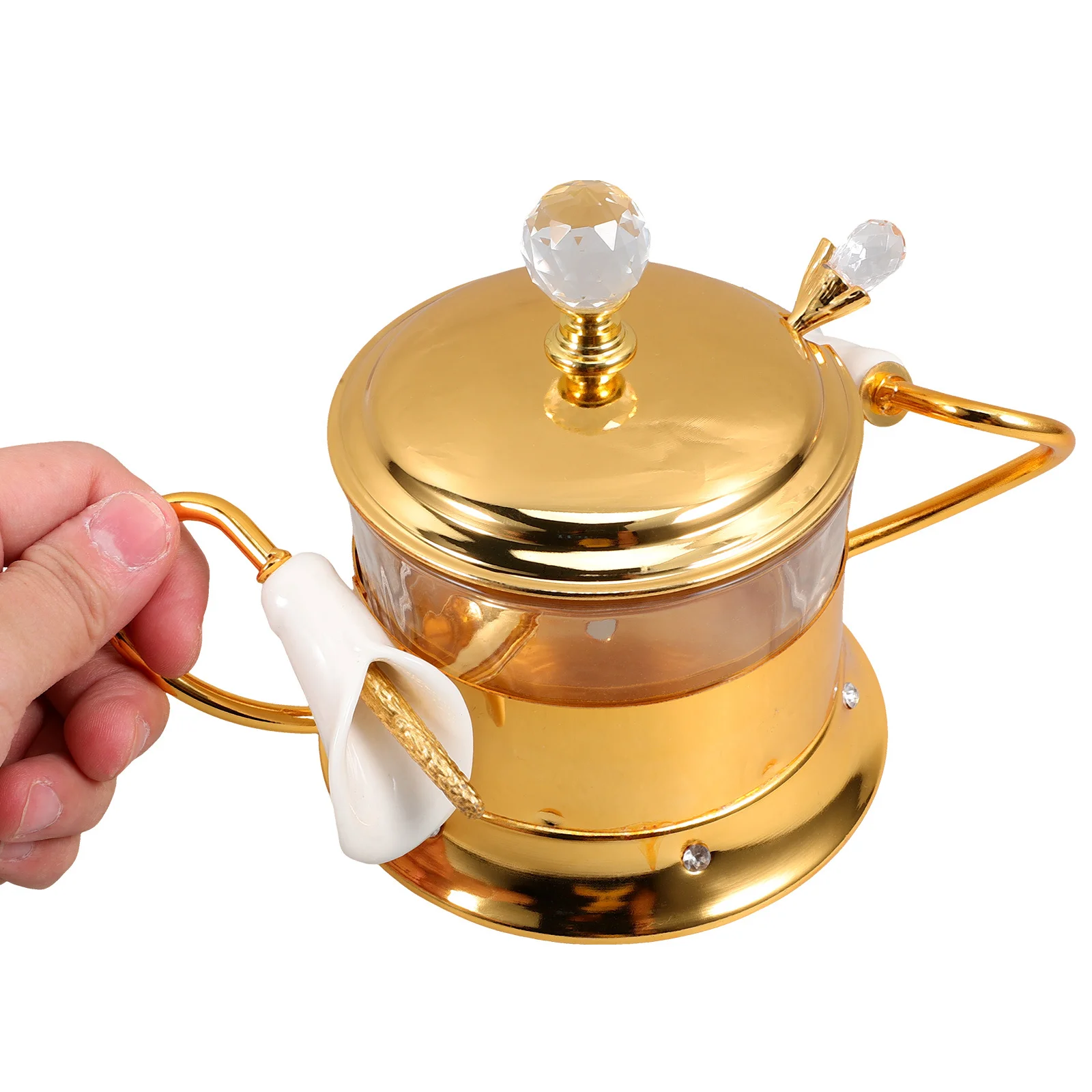 

Стеклянная кухонная банка с металлическим каркасом и ложкой для сахара, кофе, специй, приправ, органайзер для сухих продуктов, герметичная канистра для чая