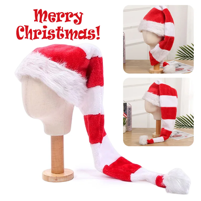 

Novelty Funny Xmas Hat Red White Striped Plush Long Caps Christmas Costume Holiday Theme Party Accessories