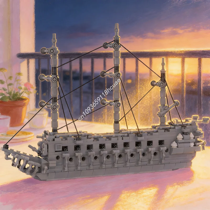 

595 деталей MOC «Голландец» с тканевыми парусами, модель «Пираты Карибского моря» по мотивам Disney, конструктор, архитектурная игрушка, рождественский подарок