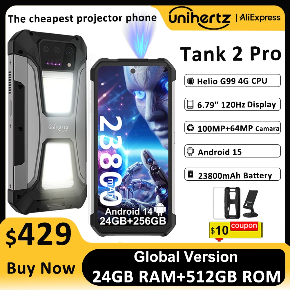 Unihertz Tank 2 PRO 8849 Rugged phones with Projector 2.4K 23800