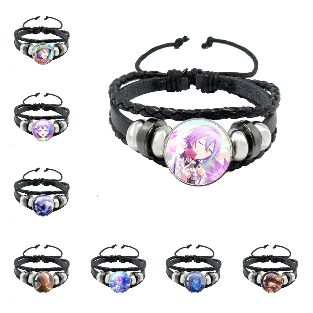 Project SEKAI Anime Wonderlands×Showtime Kamishiro Rui Leather Rope Button Bracelet Glass Dome Badge Bracelet For Fans Gift