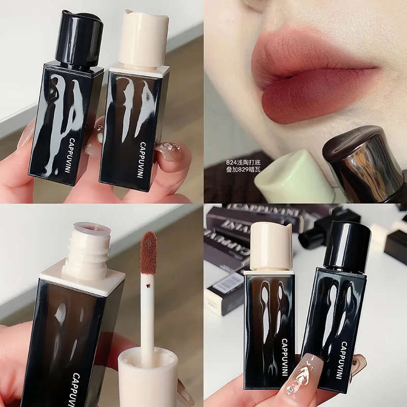 Water Wave Amber Lipgloss Matte Lip Glaze Waterproof Red Mud Velvet Liquid Lipstick Pigment Long-lasting Lips Make Up Nude Brown