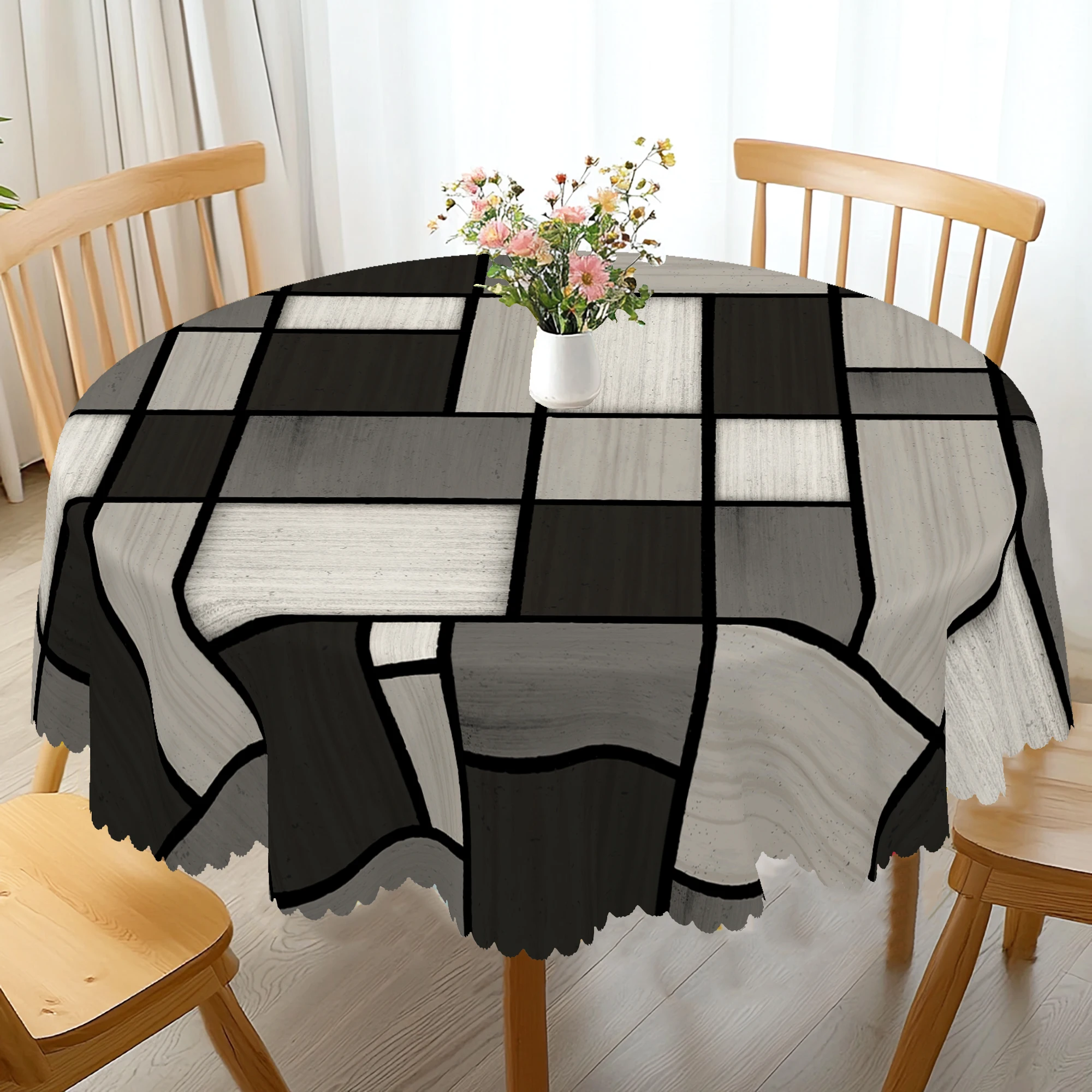 1 Piece of Simple Geometric Patchwork Printed Round Tablecloth, Available in 5 Sizes, Square Tablecloth with Geometric Pattern Design, Embossed Edge Craftsmanship, Tablecloth Decoration for Bedroom and Garden, Suitable for Daily Use in Home Kitchens, Patios, and as a Gift