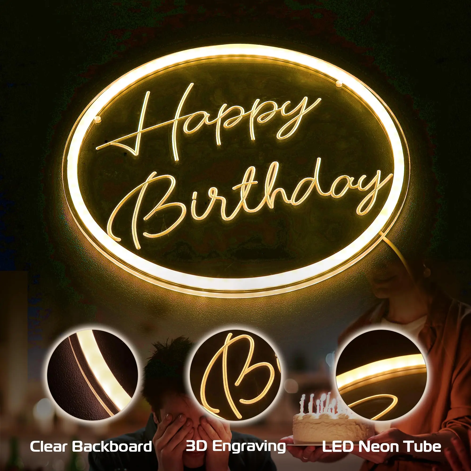 Happy Birthday Neon Sign 3D Engraved Happy Birthday LED Light Up Signs for Backdrop Neon Happy Birthday Sign for Birthday Party