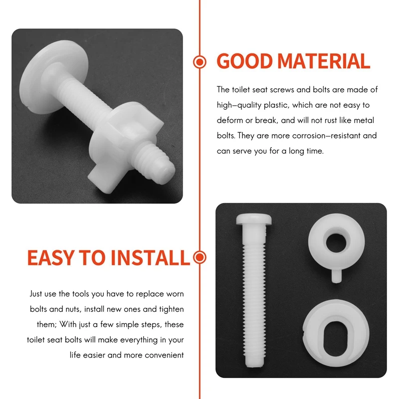 New 4PCS Toilet Seat Hinge Bolt Screws With Plastic Nuts And Washers Toilet Seat Replacement Parts Kit